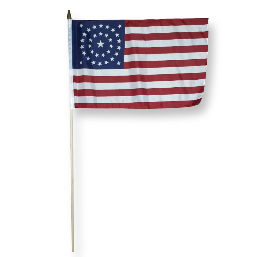 34 Star Circle USA Flag 12x18 Inch on a Stick