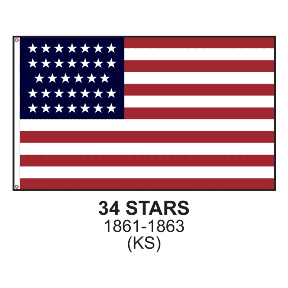 Eder Flag 3x5 / Nylon Applique Cut and Sewn 34 Stars US Flag - 3x5,4x6,5x8 - Nylon Appliqué Cut and Sewn - USA Made